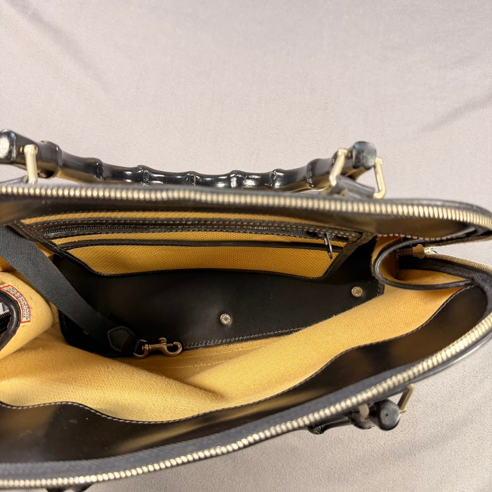 Dooney & Bourke Bamboo Handle Dome Satchel Straw Leather Tan Black Medium Silver - Picture 13 of 13